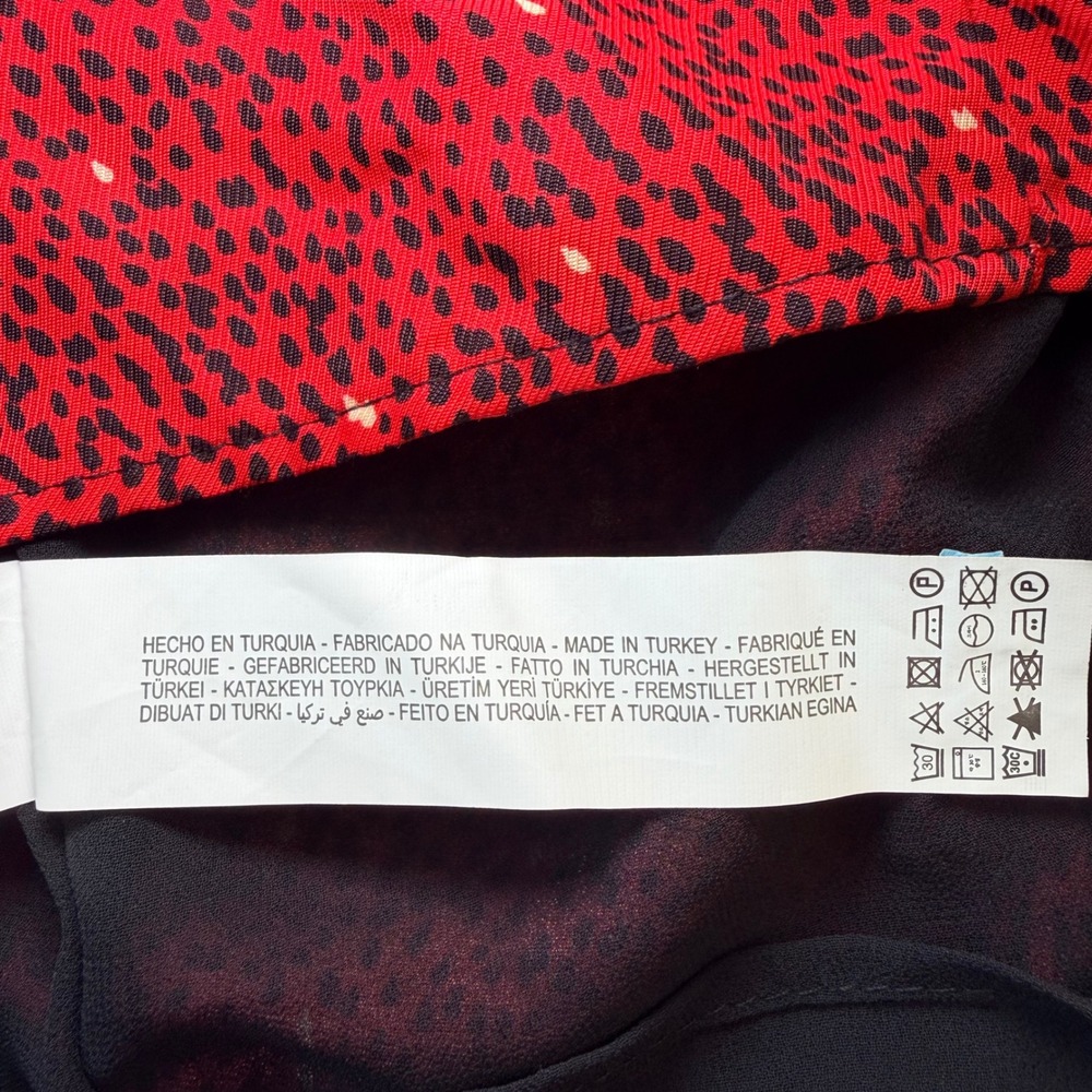 ZARA Red Animal Print Ruched Mini Dress Long Sleeve V Neck Draped Date Night XS - Picture 10 of 10